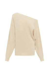 DIONNE OFF SHOULDER KNIT SWEATER - BISCUIT