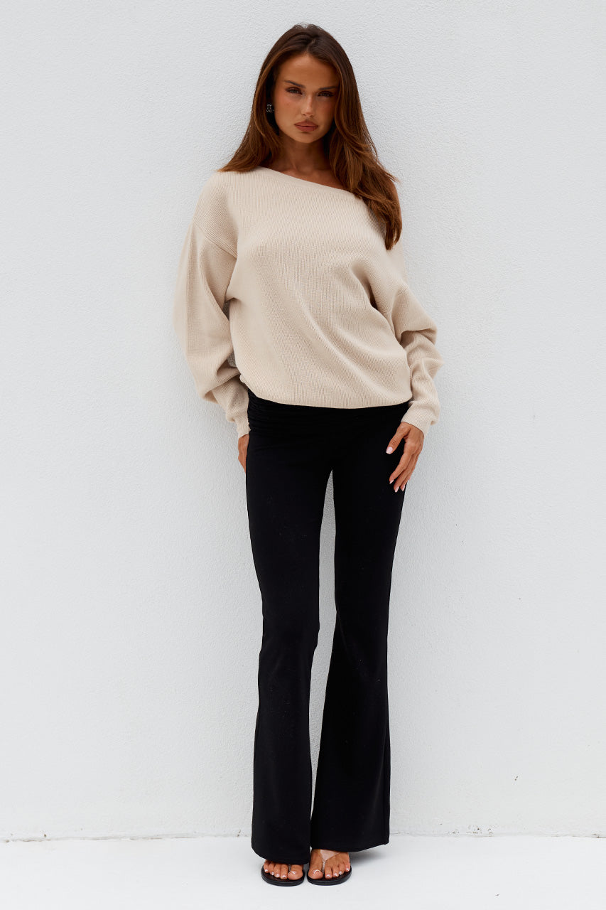 DIONNE OFF SHOULDER KNIT SWEATER - BISCUIT