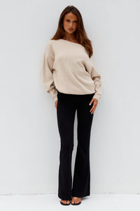 DIONNE OFF SHOULDER KNIT SWEATER - BISCUIT