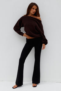 DIONNE OFF SHOULDER KNIT SWEATER - CHOCOLATE