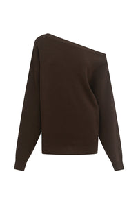DIONNE OFF SHOULDER KNIT SWEATER - CHOCOLATE