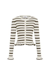 DONNA LONG SLEEVE KNIT TOP - CREAM/CHOCOLATE
