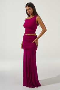 DREW ASYMMETRICAL NECK MAXI DRESS - BERRY