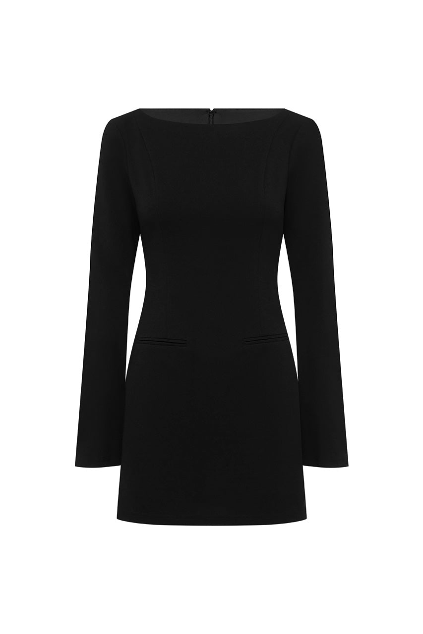 DUA FITTED LONG SLEEVE MINI DRESS - BLACK