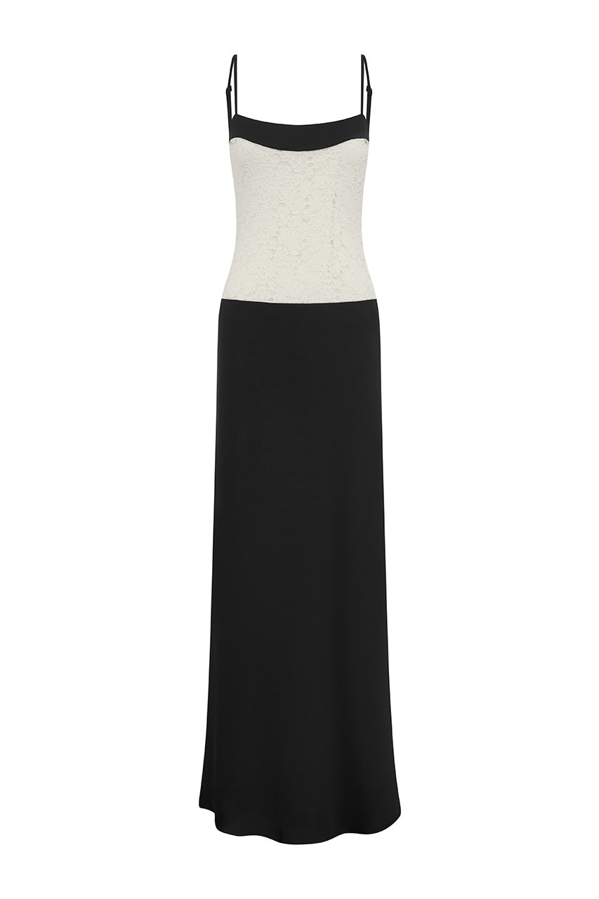 EDWINA LACE BODICE MAXI DRESS - BLACK/CREAM