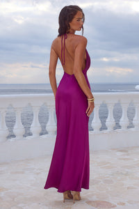 ELENA LOW PLUNGE MAXI DRESS - PLUM