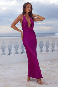 ELENA LOW PLUNGE MAXI DRESS - PLUM