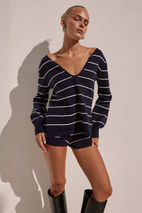 ELEONORA KNIT HOT SHORT - NAVY STRIPE