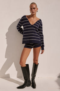 ELEONORA SLEEVED KNIT TOP - NAVY STRIPE