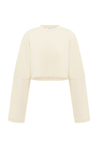 ELERI OVERSIZED LONG SLEEVE CROP TOP - BISCUIT
