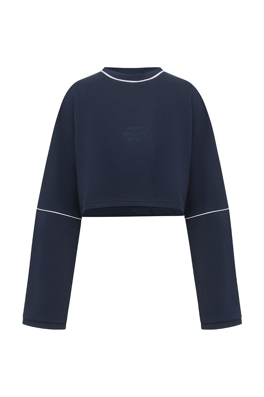 ELERI OVERSIZED LONG SLEEVE CROP TOP - STEEL