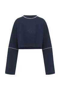 ELERI OVERSIZED LONG SLEEVE CROP TOP - STEEL