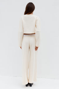 ELERI WIDE LEG TRACK PANTS - BISCUIT