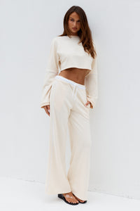 ELERI WIDE LEG TRACK PANTS - BISCUIT