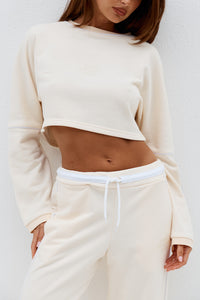 ELERI OVERSIZED LONG SLEEVE CROP TOP - BISCUIT