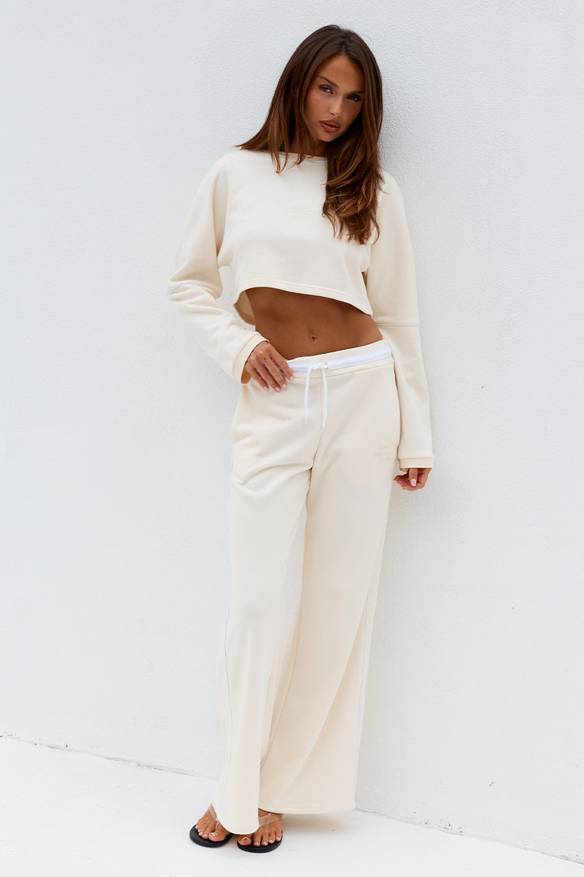 ELERI WIDE LEG TRACK PANTS - BISCUIT