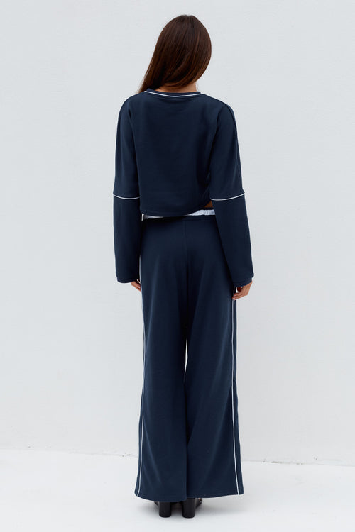 ELERI WIDE LEG TRACK PANTS - STEEL