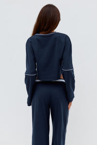 ELERI OVERSIZED LONG SLEEVE CROP TOP - STEEL