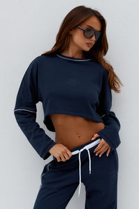 ELERI OVERSIZED LONG SLEEVE CROP TOP - STEEL