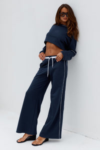 ELERI WIDE LEG TRACK PANTS - STEEL