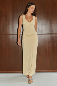 ELIN DRAPED TWIST MIDI DRESS - BUTTER