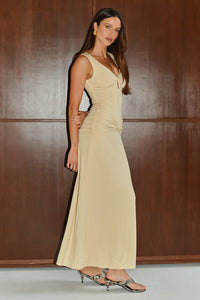 ELIN DRAPED TWIST MIDI DRESS - BUTTER