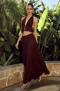 ELIO PLEATED MAXI SKIRT - BITTER CHOCOLATE