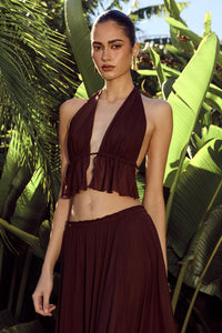 ELIO OPEN BACK HALTER TOP - BITTER CHOCOLATE