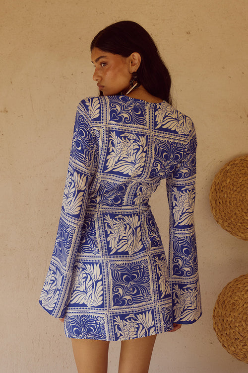 ELKA SLEEVED MINI DRESS - HAVANNA NAVY