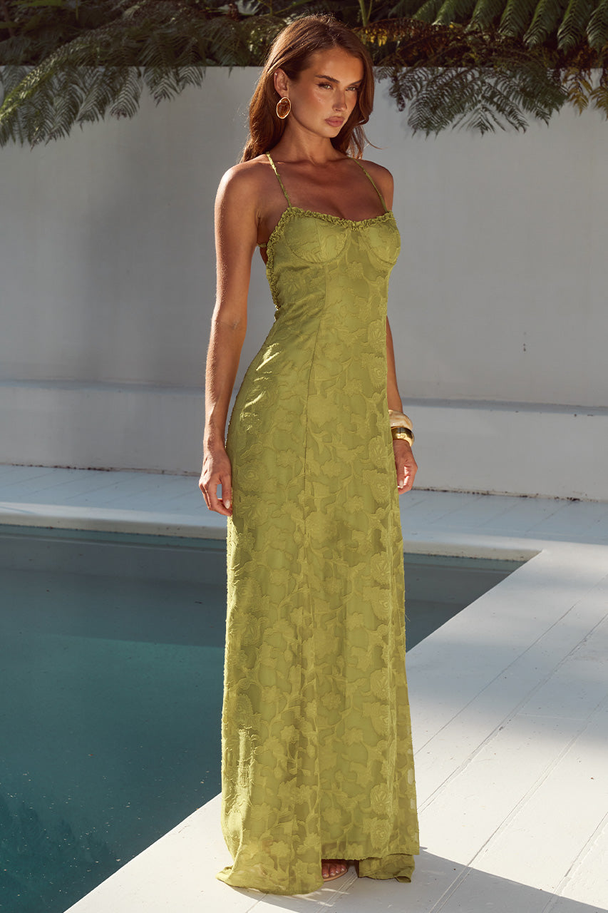 ELLERBY FRILL TRIM MAXI DRESS - OLIVE