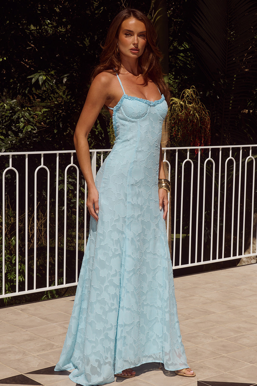ELLERBY FRILL TRIM MAXI DRESS - SKY BLUE