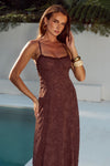 ELLERBY FRILL TRIM MAXI DRESS - CHOCOLATE