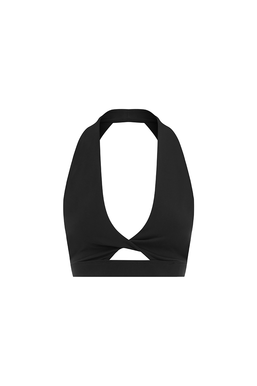 ELLE V-NECK PLUNGE TWIST SPORTS BRA - BLACK