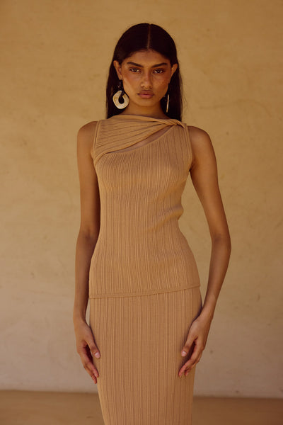 ELOWEN KNIT TOP - FAWN