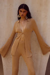 ELOWEN SLEEVED KNIT TOP - FAWN