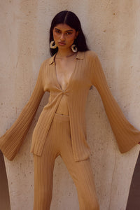 ELOWEN SLEEVED KNIT TOP - FAWN