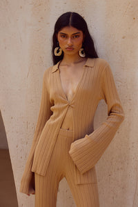 ELOWEN SLEEVED KNIT TOP - FAWN