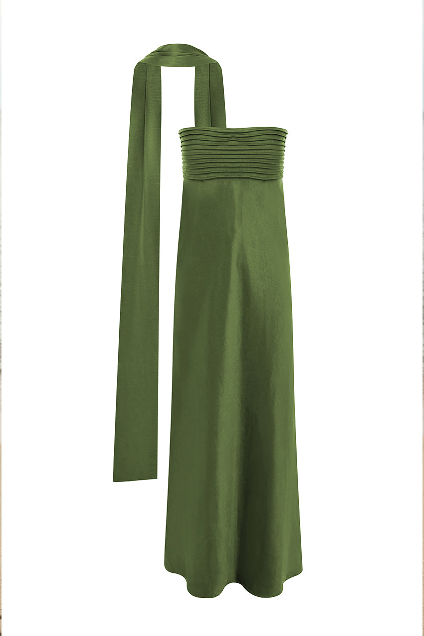 ELSA STRAPLESS SCARF MAXI DRESS - OLIVE