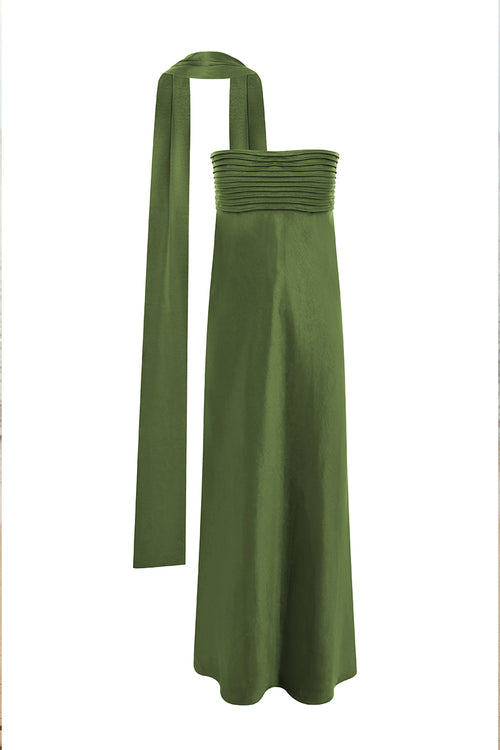 ELSA STRAPLESS SCARF MAXI DRESS - OLIVE