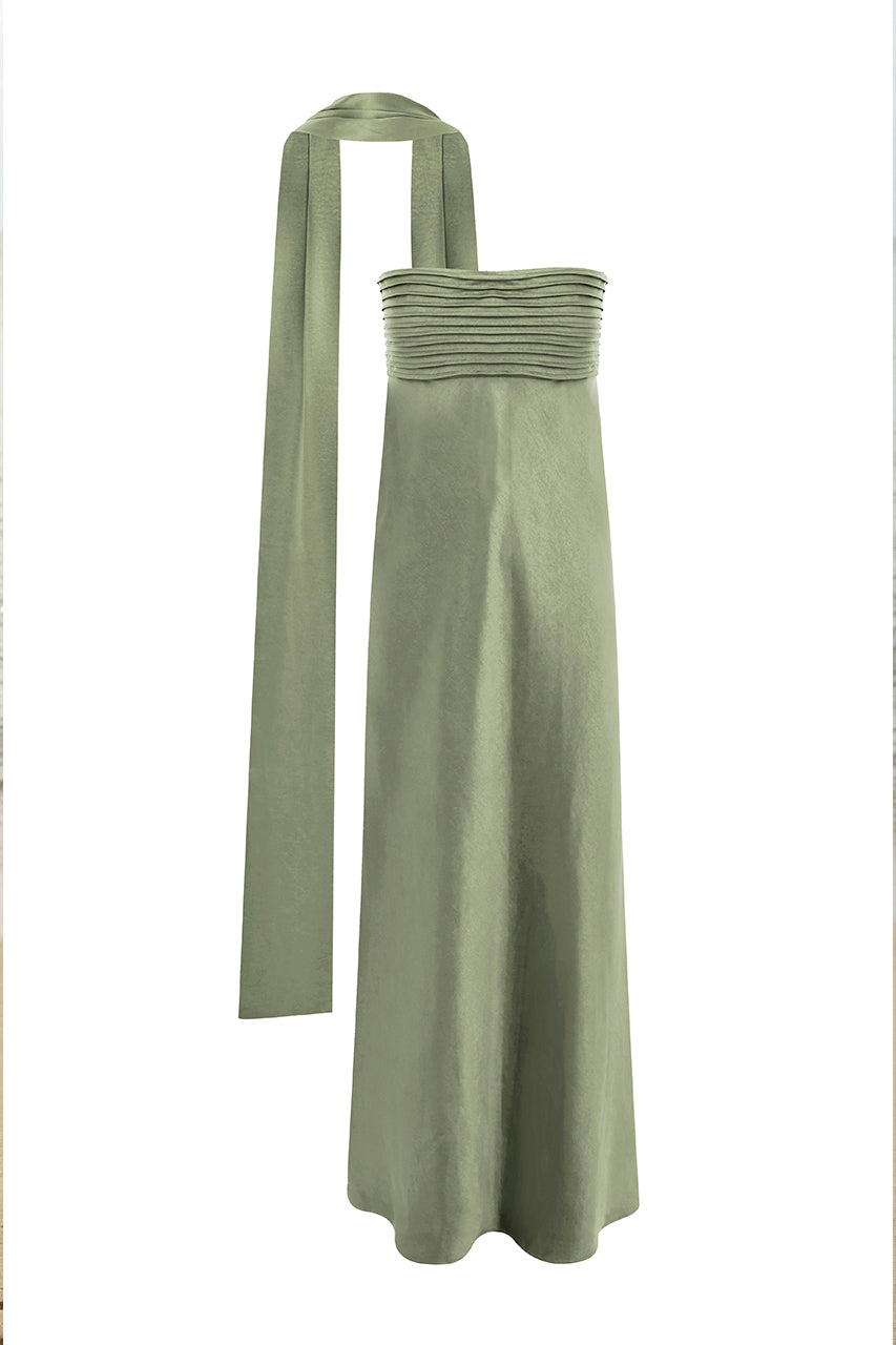 ELSA STRAPLESS SCARF MAXI DRESS - SAGE