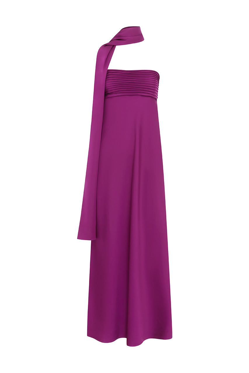 ELSA STRAPLESS SCARF MAXI DRESS - PLUM