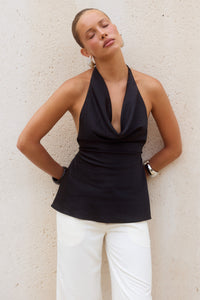 EMILIANA HALTER COWL TOP - BLACK