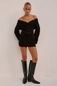 EMILIA SLEEVED KNIT TOP - BLACK