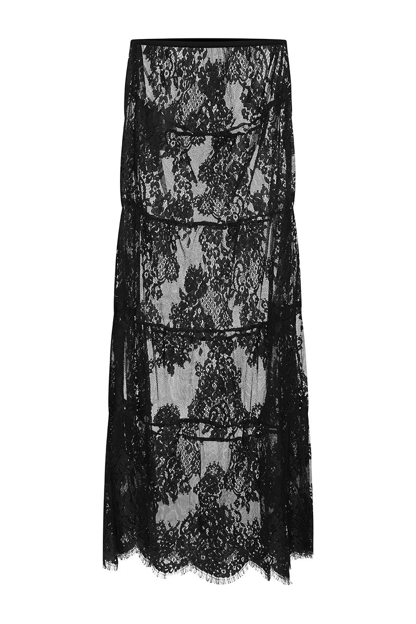 ENOLA TIERED LACE MAXI SKIRT - BLACK