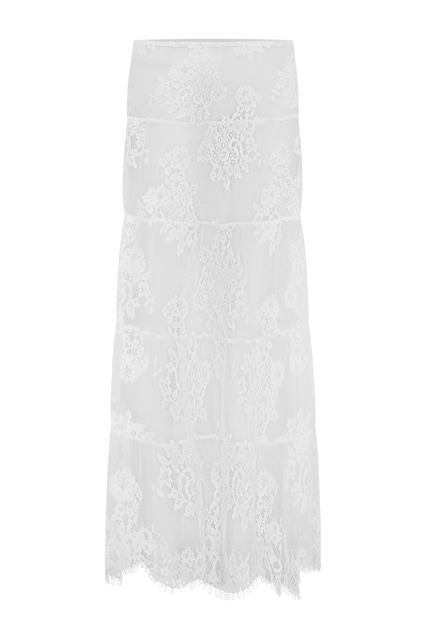 ENOLA TIERED LACE MAXI SKIRT - WHITE