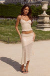 ERIS SEQUIN FLOUNCE MIDI SKIRT - SAND