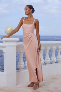 ESME HIGH SPLIT MAXI DRESS - PEACH