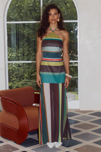 ESTELLA HALTER HIGH SLIT MAXI DRESS - ESTELLA MULTI
