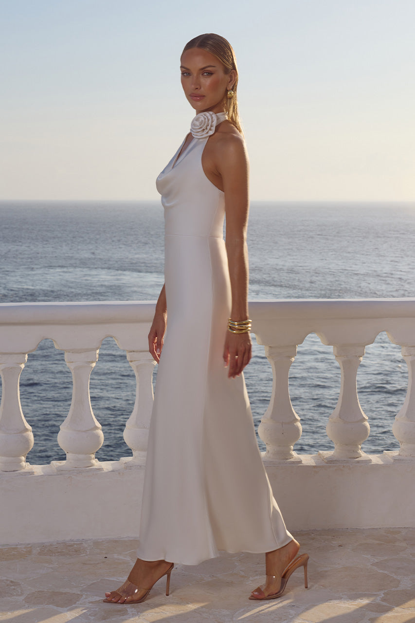 ESTELLE COWL HALTER MAXI DRESS - PEARL