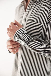 ESTVAN LONG SLEEVE SHIRT - PINSTRIPE BLACK/WHITE